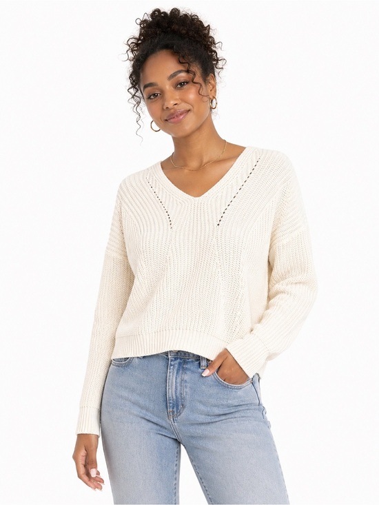 Poof Apparel Sweaters - Elegant White V-Neck Sweater for Women